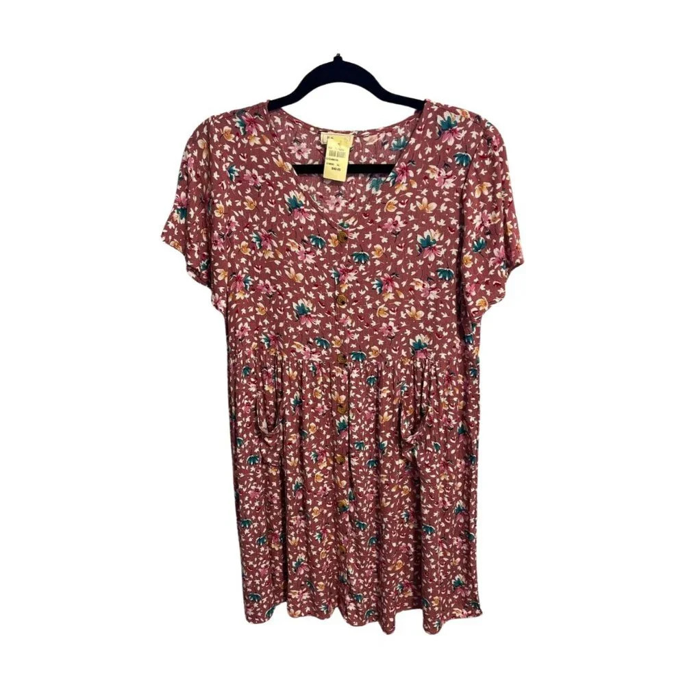 HAYDEN Girls Mauve Floral Print Babydoll Dress XL NWT